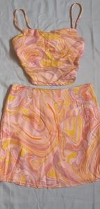 Rue 21 pink and yellow patterned top and skirt set